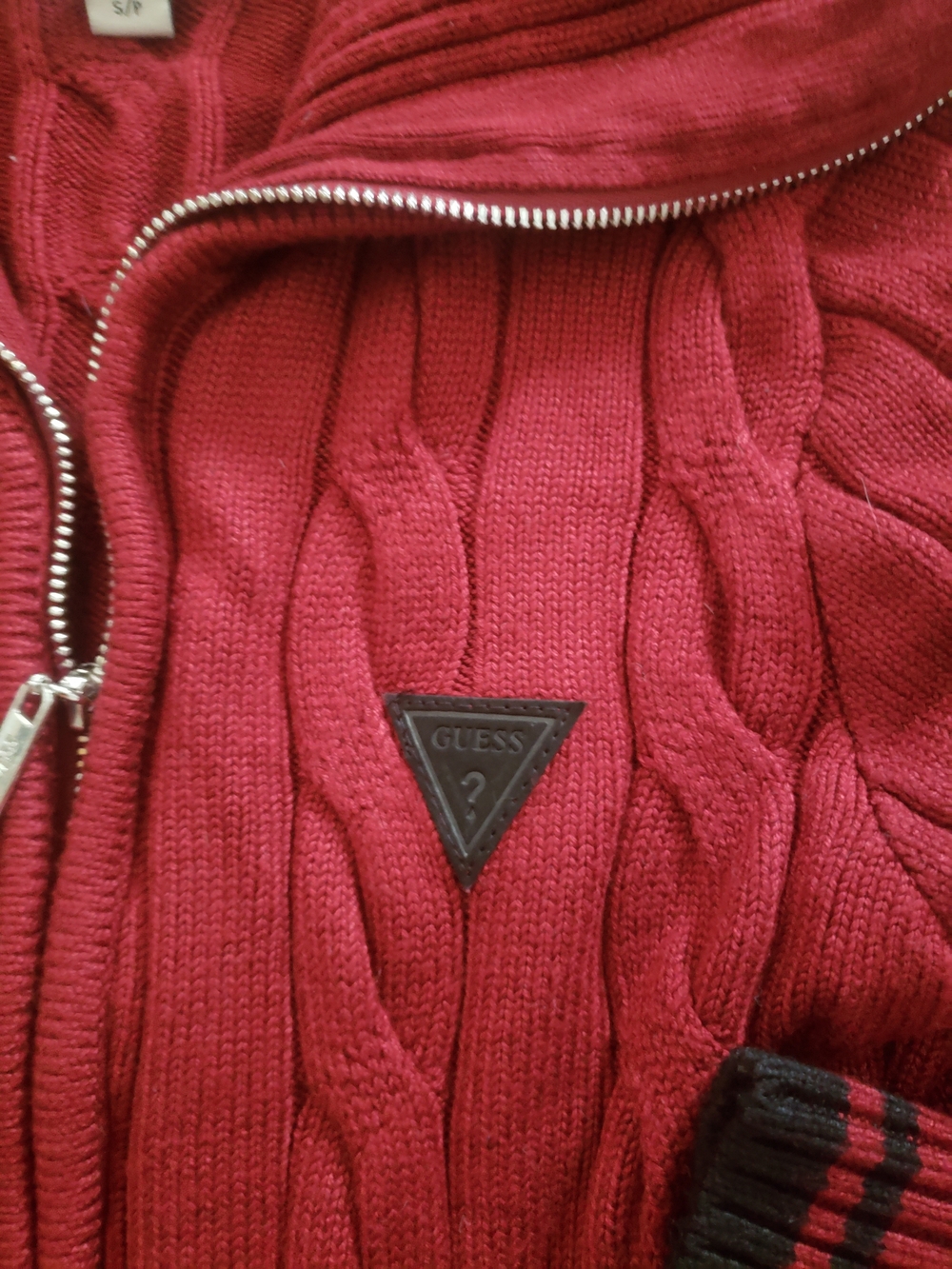 Guess Deep Red Ribbed Zip-Up Sweater - Picture 3 of 3
